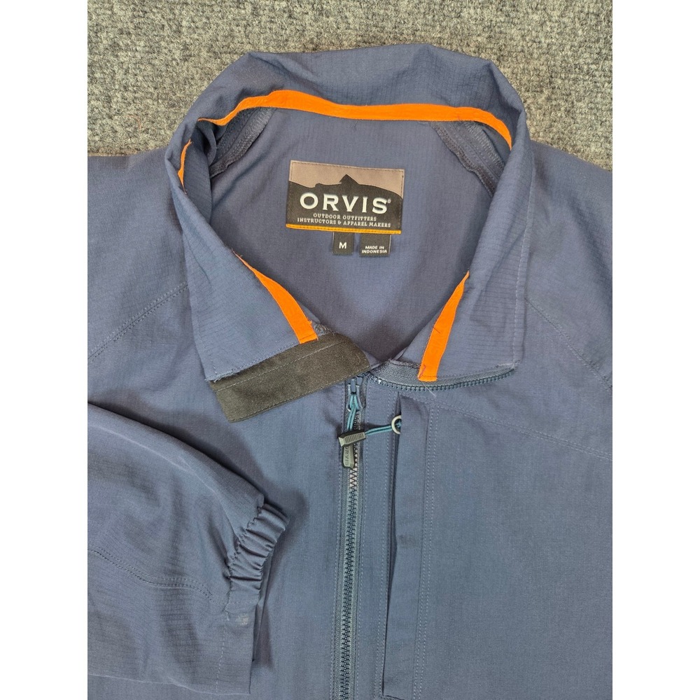 Orvis Mens Outdoor Outfitters Full Zip Jacket Mens Medium Blue Orange Trim